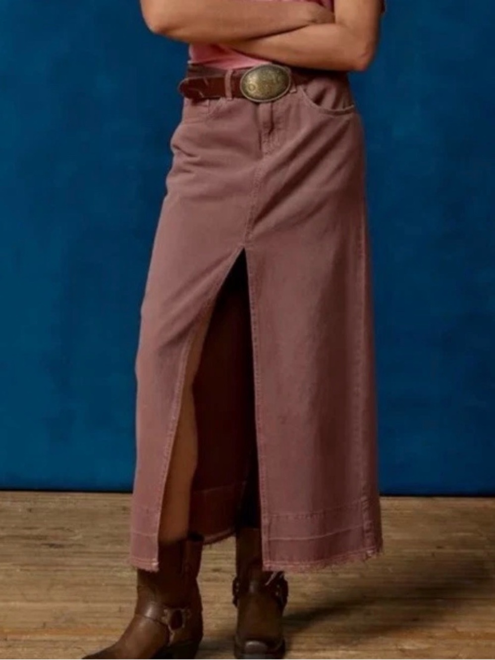 Urban Outfitters BDG Mandi Burgundy Washed Long Denim Skirt High Slit XS